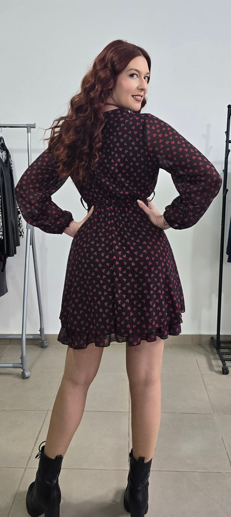 Mini black dress with hearts