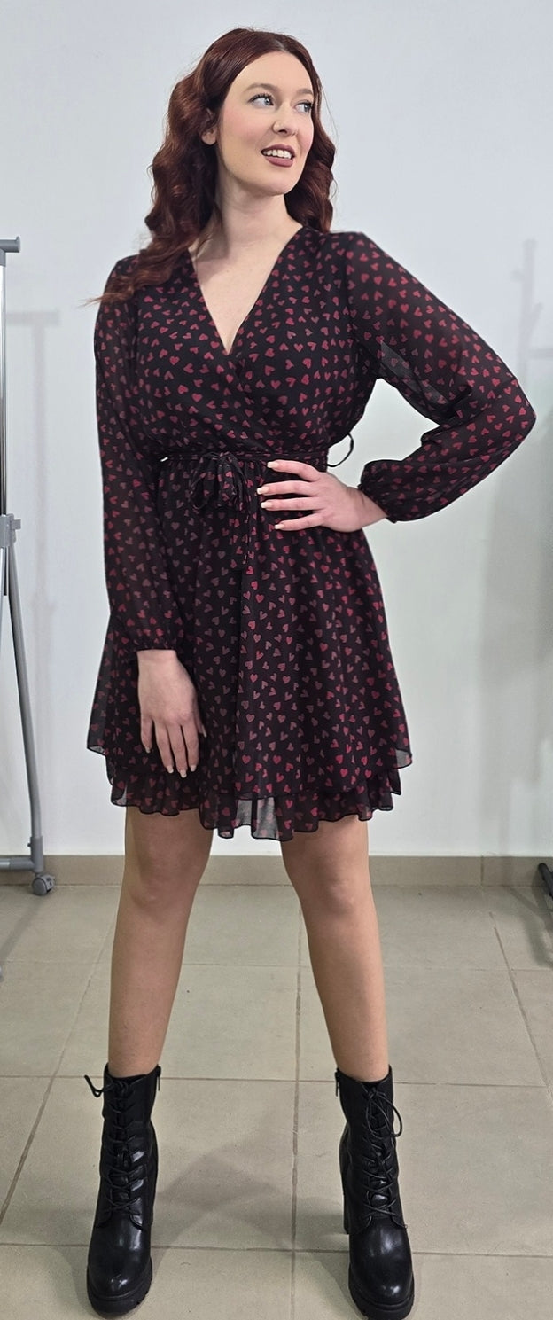 Mini black dress with hearts