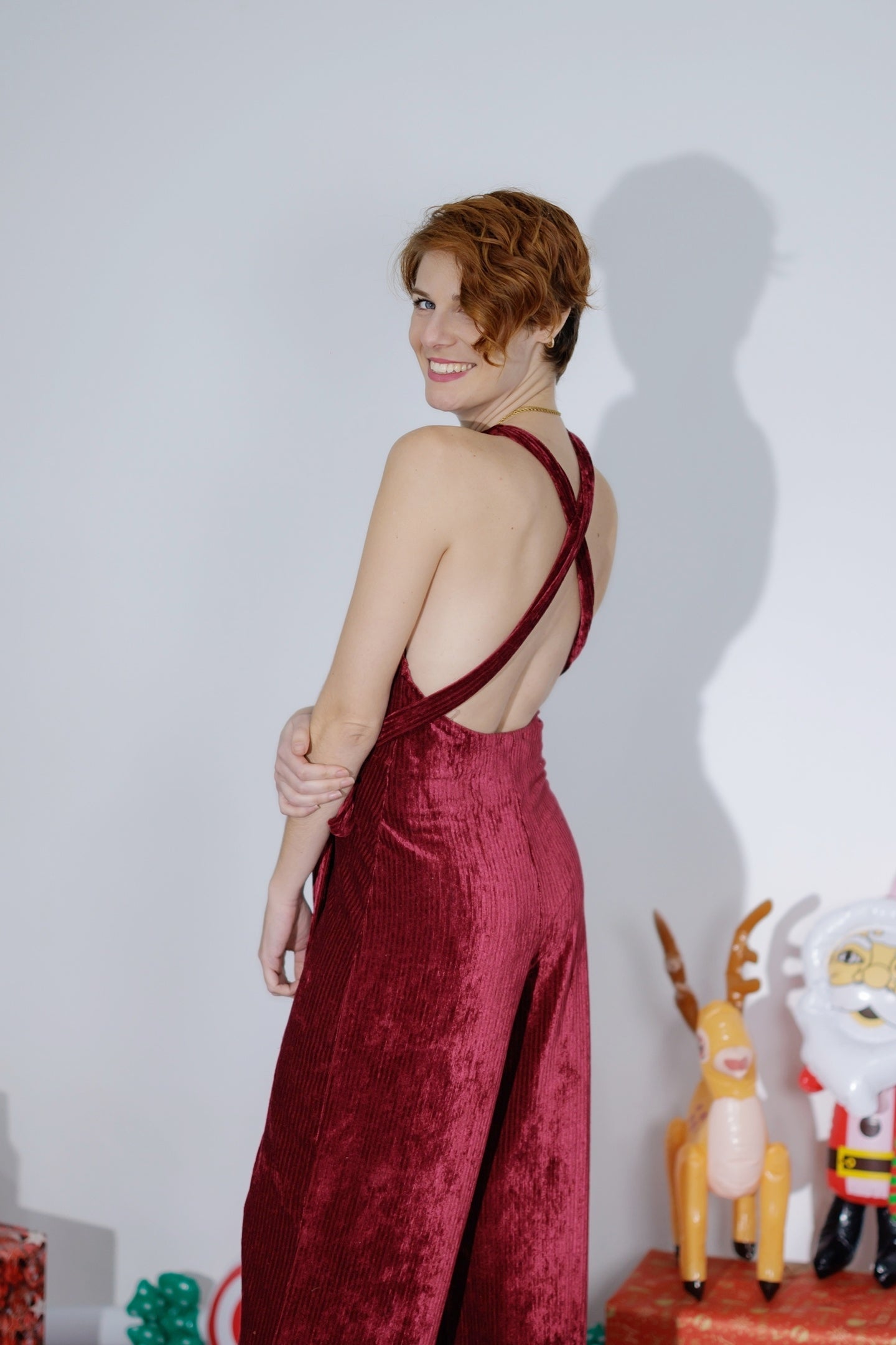 Μπορντώ Ολόσωμη παντελόνα